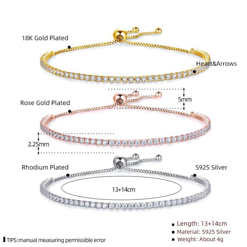 925 Silver Zircon Full Diamond Bracelet Adjustable Push-Pull Hand Jewelry Versatile Popular Bracelet Handmade Jewelry Wholesale