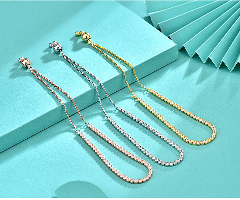 925 Silver Zircon Full Diamond Bracelet Adjustable Push-Pull Hand Jewelry Versatile Popular Bracelet Handmade Jewelry Wholesale