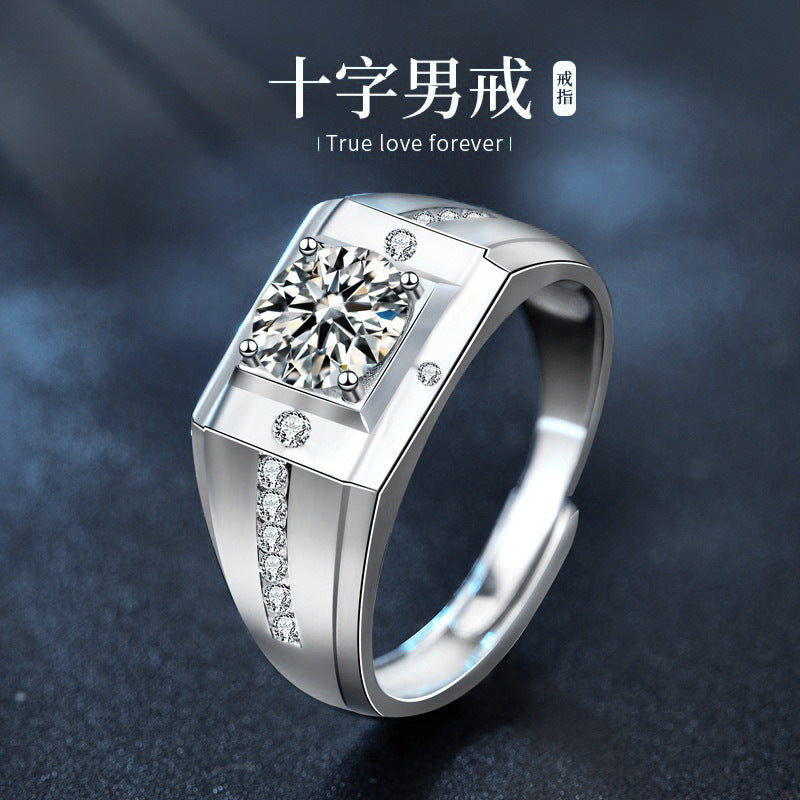 European and American men's ring platinum men's ring Moissanite simulated diamond ring personality domineering