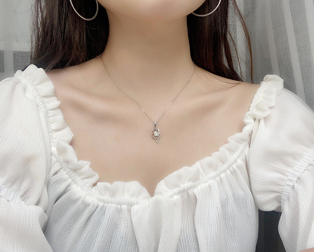 925 Silver Angel Wing Necklace, Women's Ins Style, Moissanite Heart Pendant Jewelry, Couples