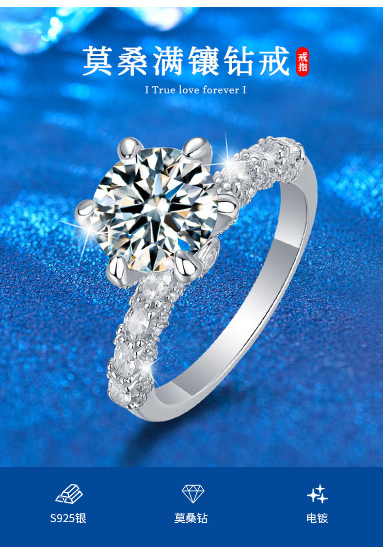 925 sterling silver moissanite diamond ring with 2 carats