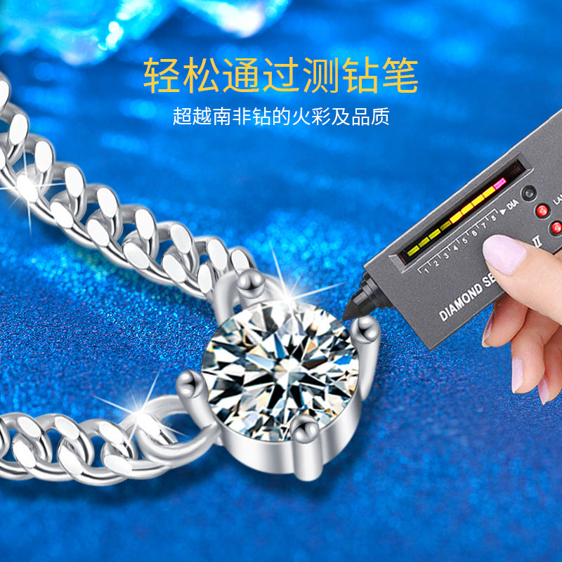 Moissanite Cuban Chain Necklace Men's Chain 925 Silver Jewelry Clavicle Chain Non-Fading Pendant
