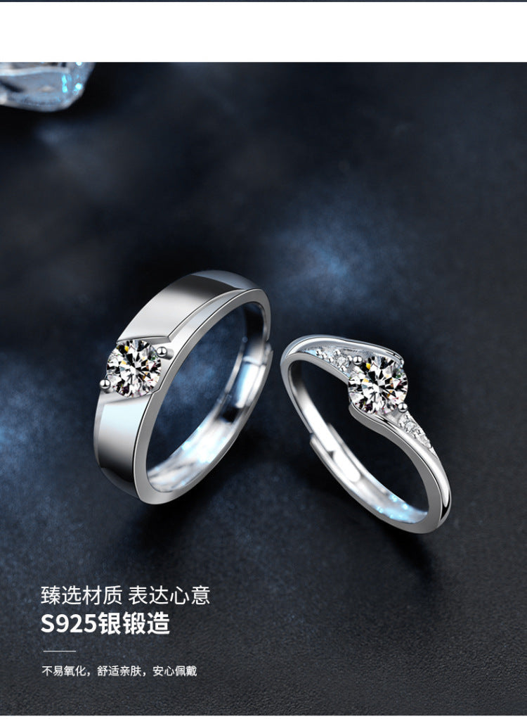 Moissanite couple's ring 925 pure silver cross-border accessory wedding ring simulated wedding ring for women D color niche