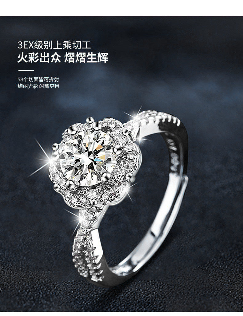 925 Sterling Silver Ring, Non-Fading, High-End Minimalist Style, Moissanite Open Ring, European and American Cross-Border Jewelry