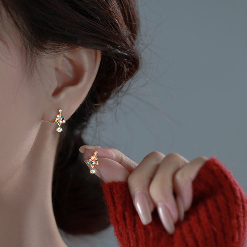 Moissanite Colored Diamond Christmas Tree Earrings 925 Sterling Silver Elegant Christmas Earrings Statement