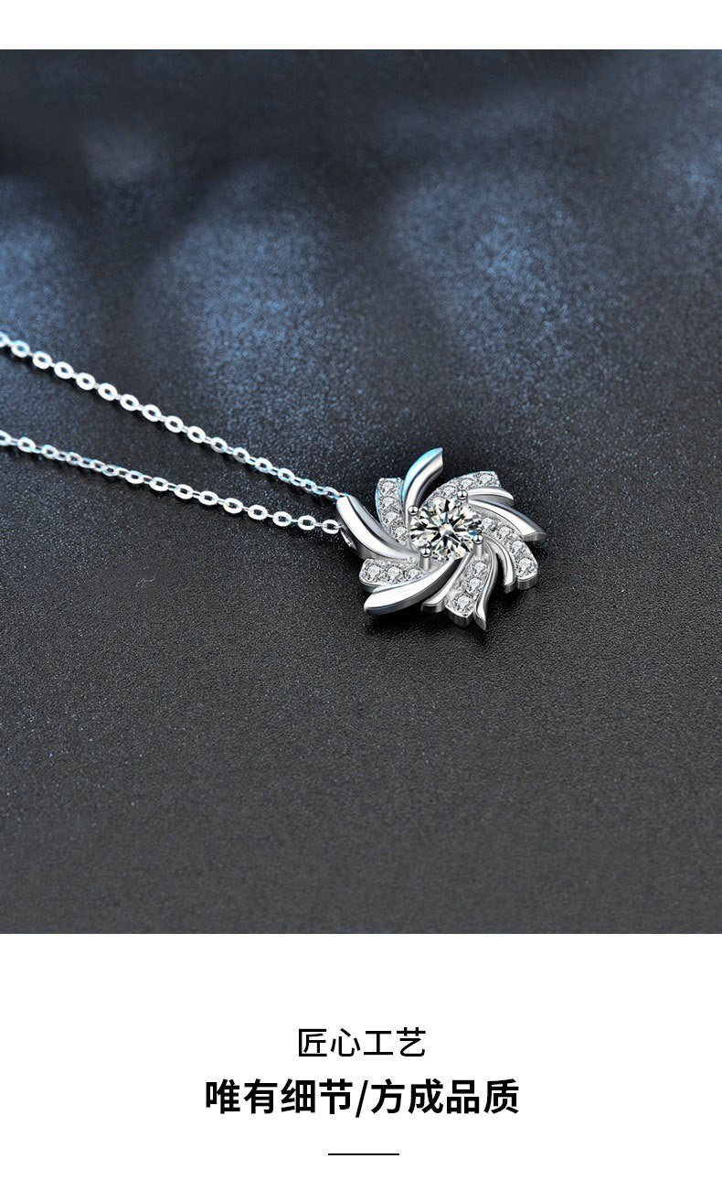 Windmill necklace for women, S925 pure silver pendant, European and American trendy luxury, unique design, moissanite, collar necklace for girlfriend