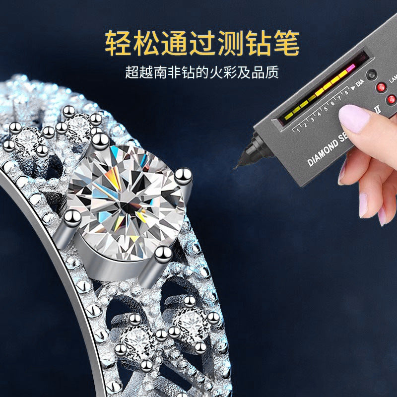 New European and American Moissanite 925 Silver Adjustable Open Ring, Women's Ins Unique Couple Gift