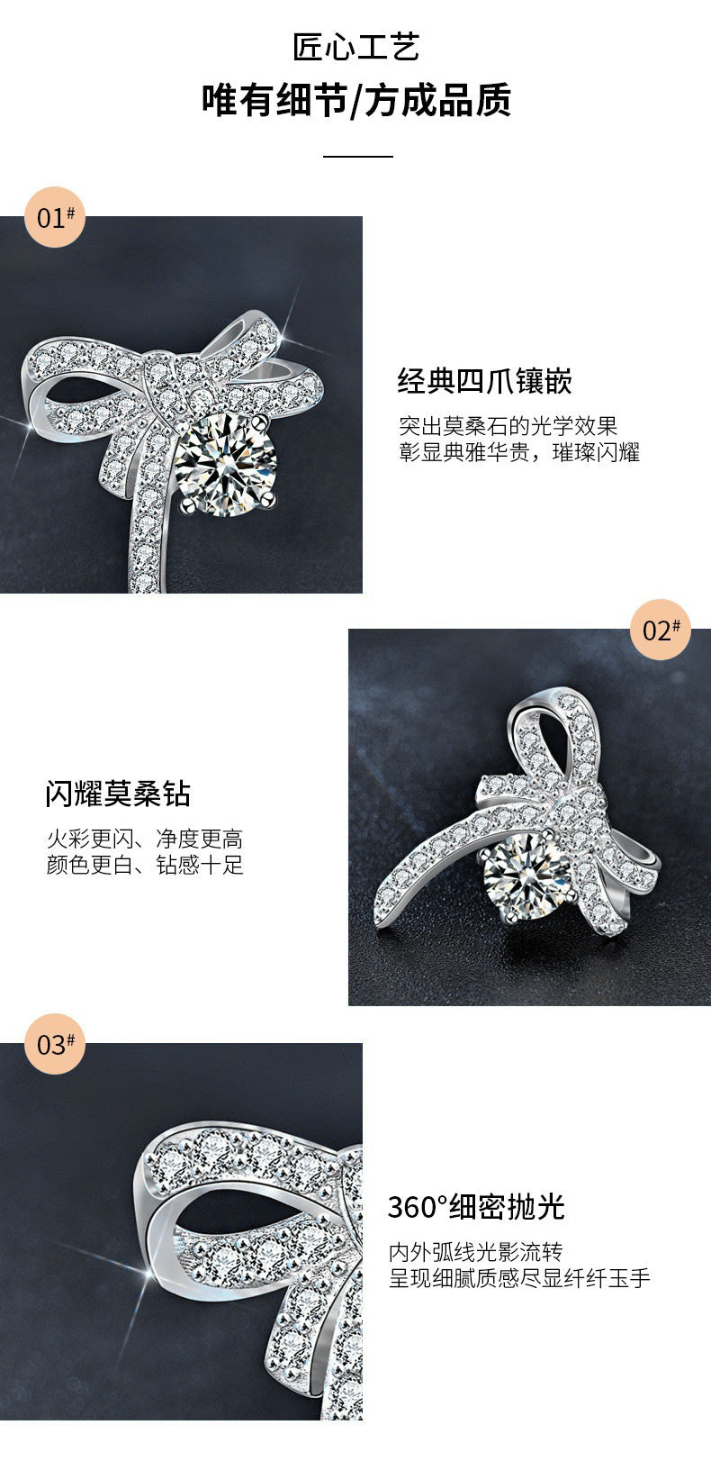 Original jewelry earrings, Korean simple and delicate earring pins, girls' 925 silver needle, elegant moissanite bow earring accessories