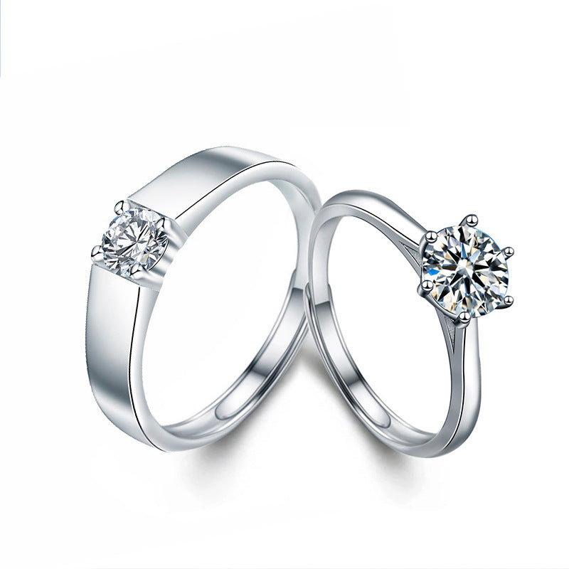 925 Silver Couple Ring, Unisex, Colorfast, Adjustable Matching Ring, High-end Moissanite Six-Prong Ring