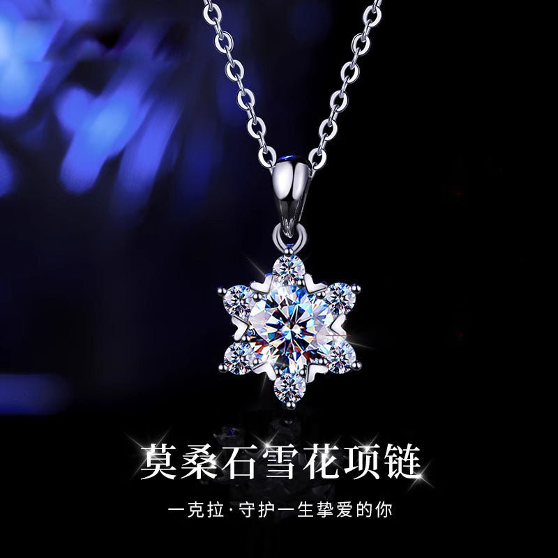 Best-selling 925 pure silver moissanite snowflake necklace, color-fast female pendant, luxury and exclusive high-end collar necklace