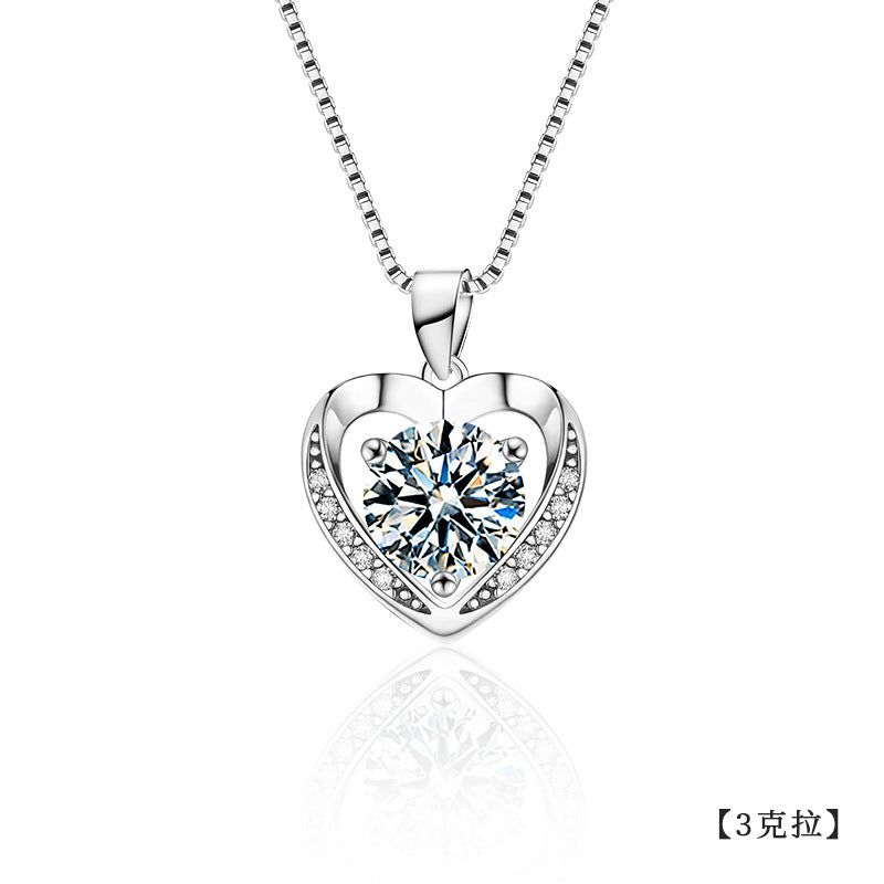 Moissanite necklace jewelry for women, high-end 925 silver heart pendant collar chain