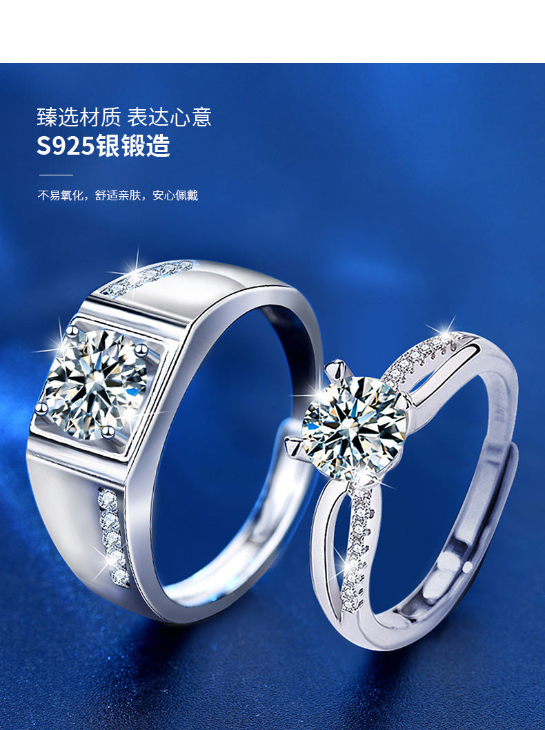 925 Silver Ring Couple Rings High-End Adjustable Diamond Ring Moissanite Jewelry