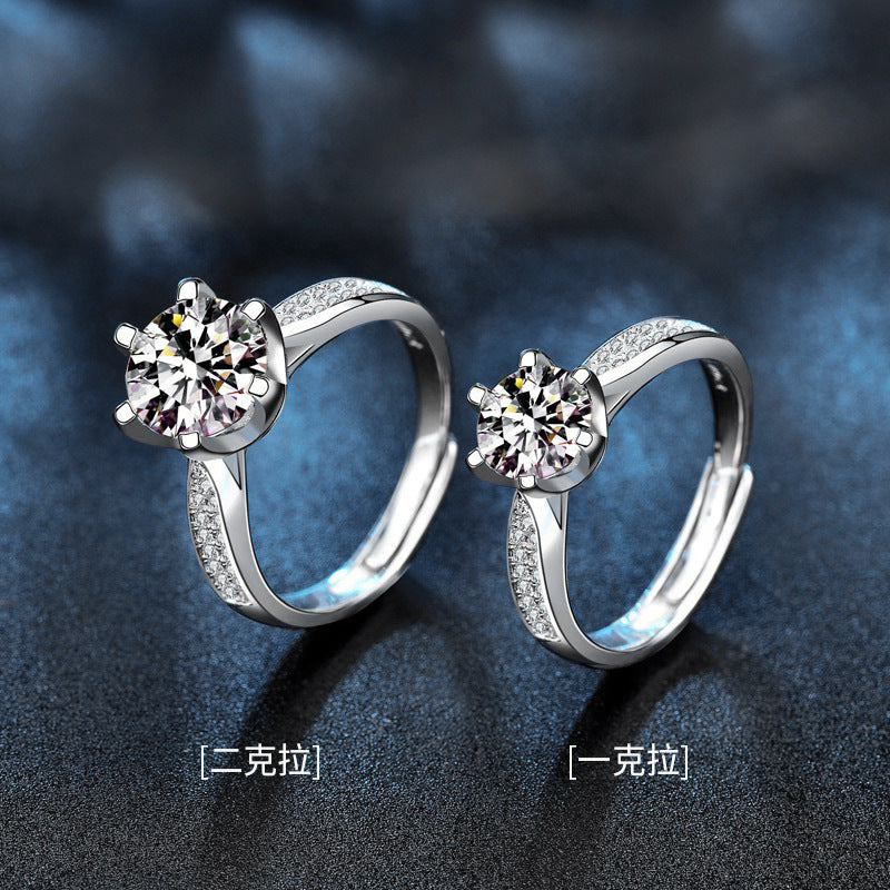 Moissanite Ring Women 925 Sterling Silver Zhou Family Six-Prong Women's Ring 1 Carat Open Versatile Jewelry Gemstone Jewelry