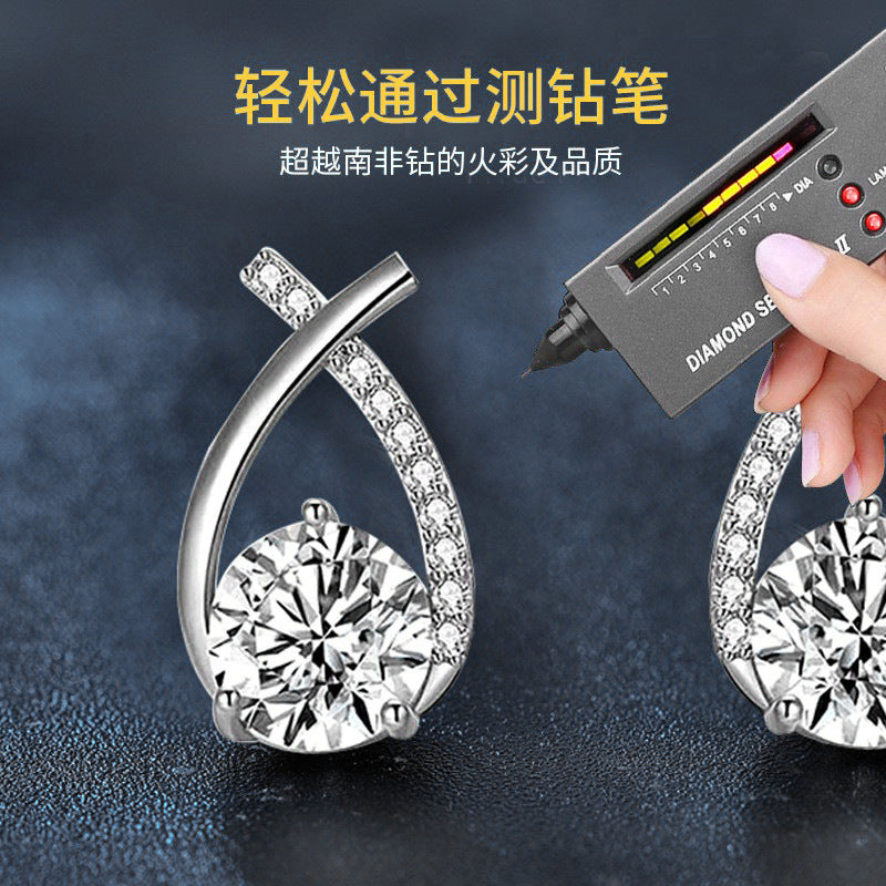 Moissanite 925 Sterling Silver Earrings Wholesale for Girls, Trendy Fish Tail Cross Earrings, Versatile Earrings with Certificate