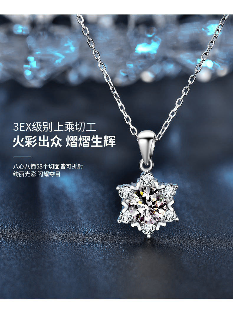 Best-selling 925 pure silver moissanite snowflake necklace, color-fast female pendant, luxury and exclusive high-end collar necklace