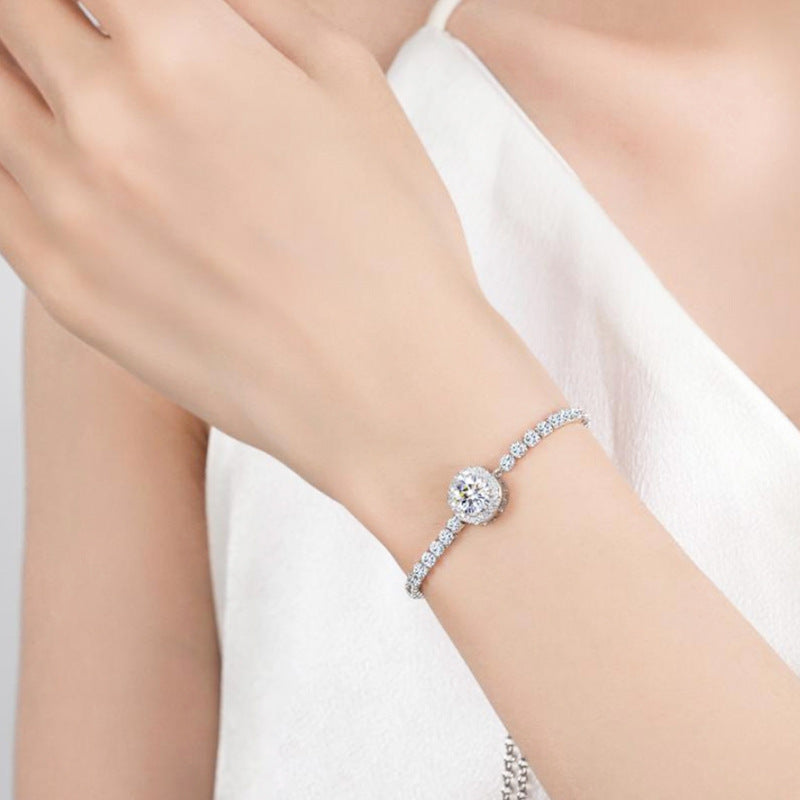 Cross-border 925 Sterling Silver Starry Sky Bracelet for Women, Light Luxury Niche Design Moissanite Jewelry