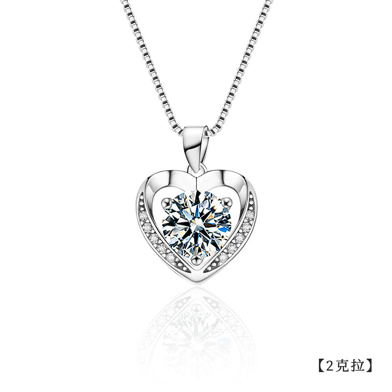 Moissanite necklace jewelry for women, high-end 925 silver heart pendant collar chain