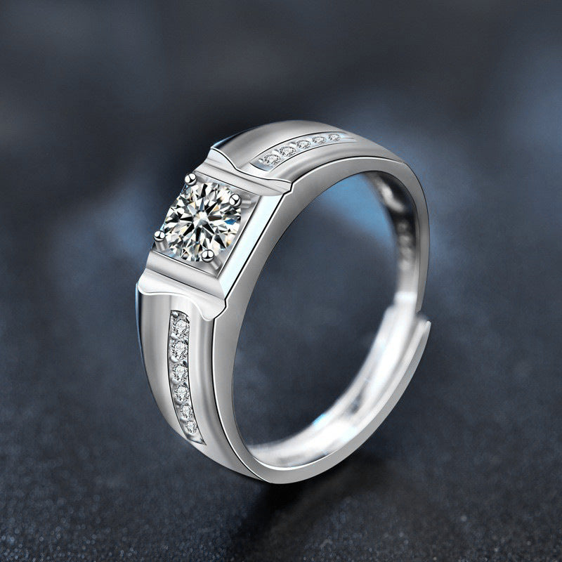Men's Moissanite 925 Sterling Silver Ring Korean Style Fashion Open Ring Simple Ins Wedding Ring Jewelry