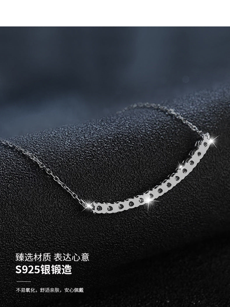 925 Sterling Silver Smile Necklace T Smile Face Necklace High Version Moissanite Pendant Clavicle Chain Jewelry Cross-border Hot Sale