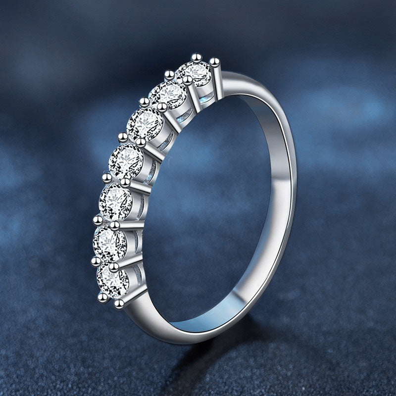 S925 Sterling Silver Moissanite Ring, Diamond Closed Ring, Seven Princess Moissanite Ring, Tail Ring