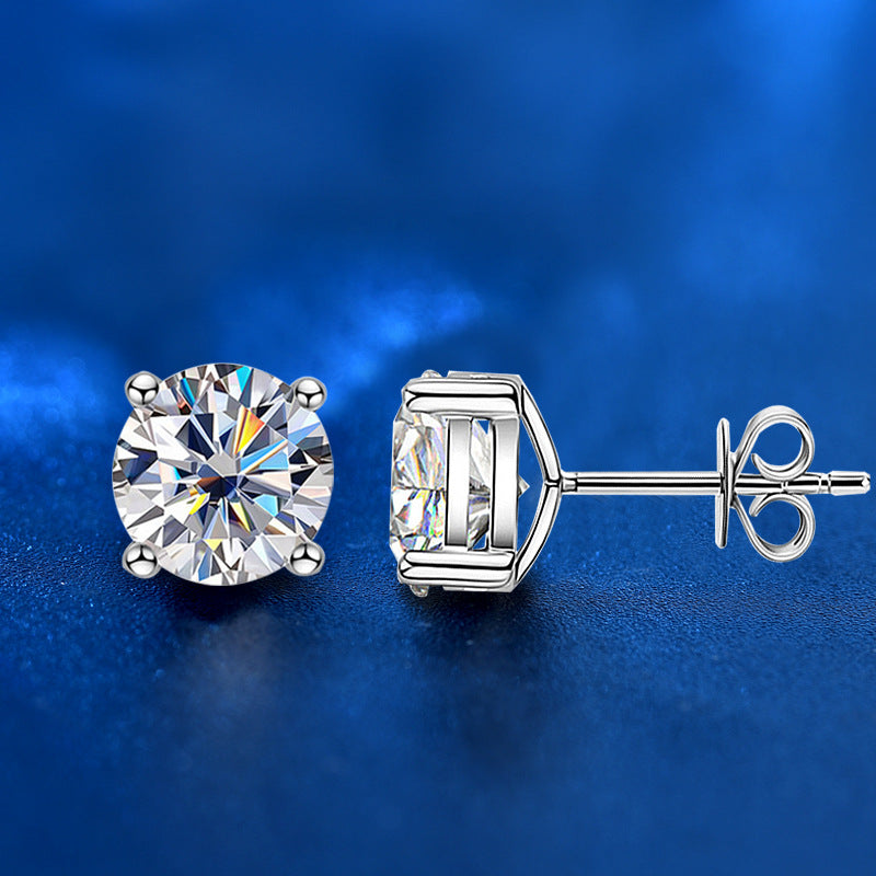New 2 Carat Moissanite Niche Design Celebrity Earrings 925 Sterling Silver Fashion Square Four-Claw Ear Stud Empty Setting