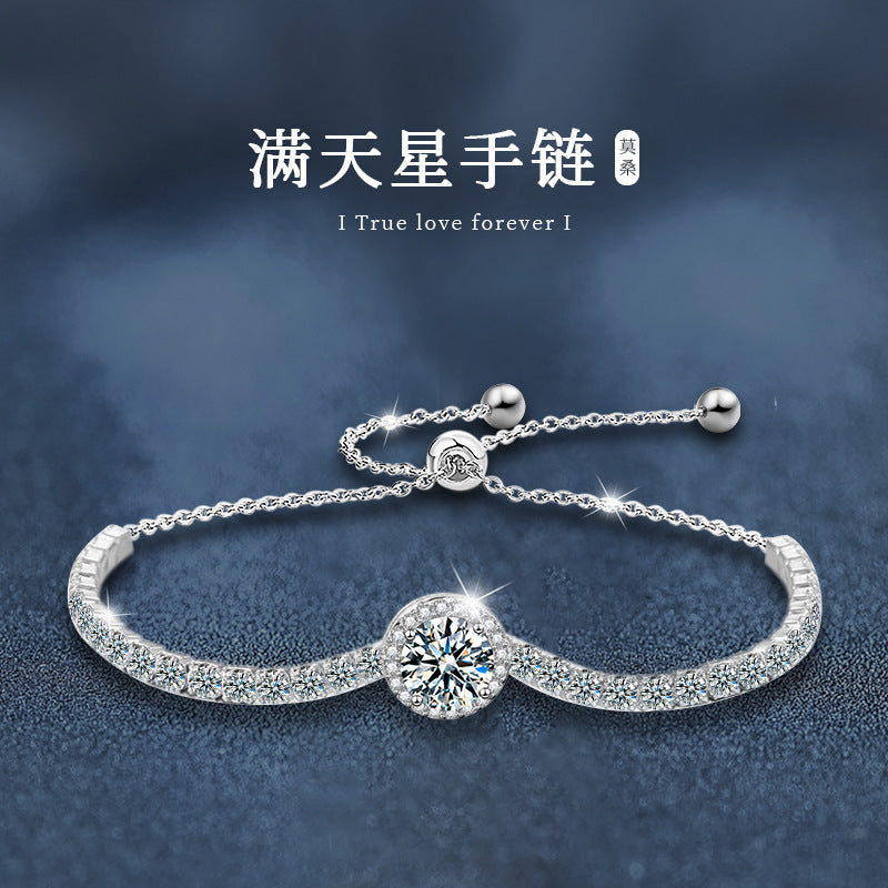 Cross-border 925 Sterling Silver Starry Sky Bracelet for Women, Light Luxury Niche Design Moissanite Jewelry