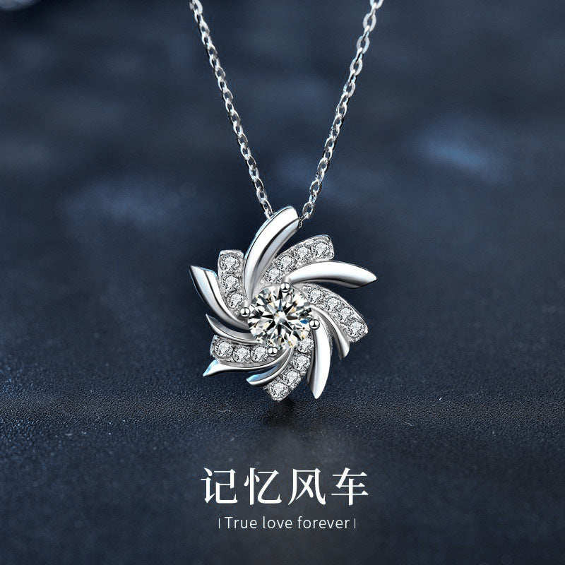 Windmill necklace for women, S925 pure silver pendant, European and American trendy luxury, unique design, moissanite, collar necklace for girlfriend