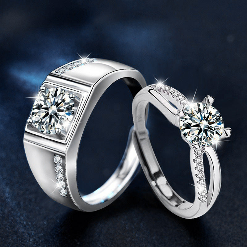 925 Silver Ring Couple Rings High-End Adjustable Diamond Ring Moissanite Jewelry