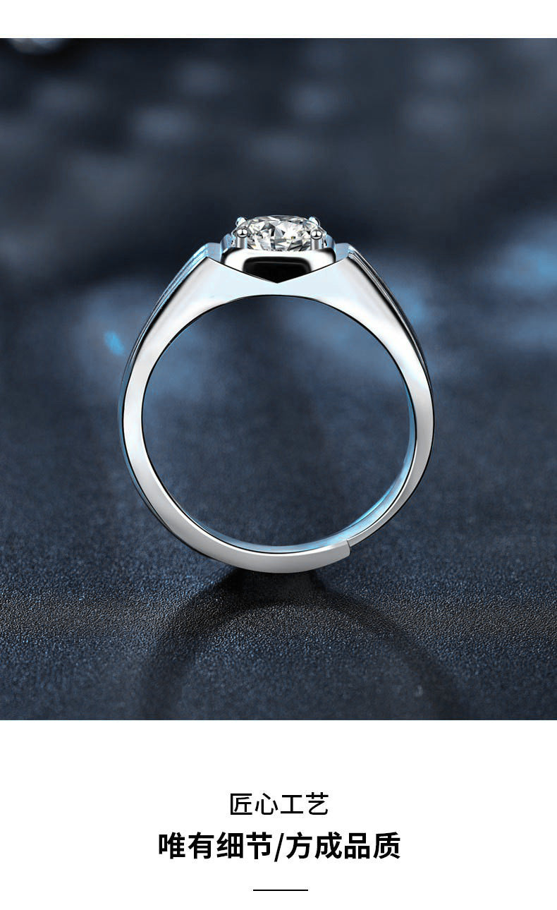 Moissanite 925 Sterling Silver Ring for Men, Simple Open Diamond Ring, Fashionable and Personalized Finger Ring Jewelry, Gift for Boyfriend