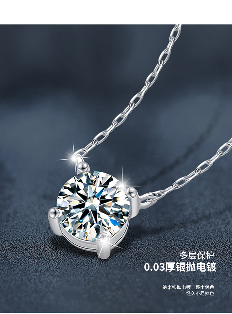 S925 Sterling Silver Moissanite Necklace for Women, Simple Luxury Classic Four-Claw Pendant Collar Jewelry