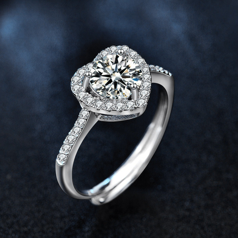Wholesale Moissanite 925 Sterling Silver Ring Ins Style Heart Opening Versatile Wedding Ring Jewelry