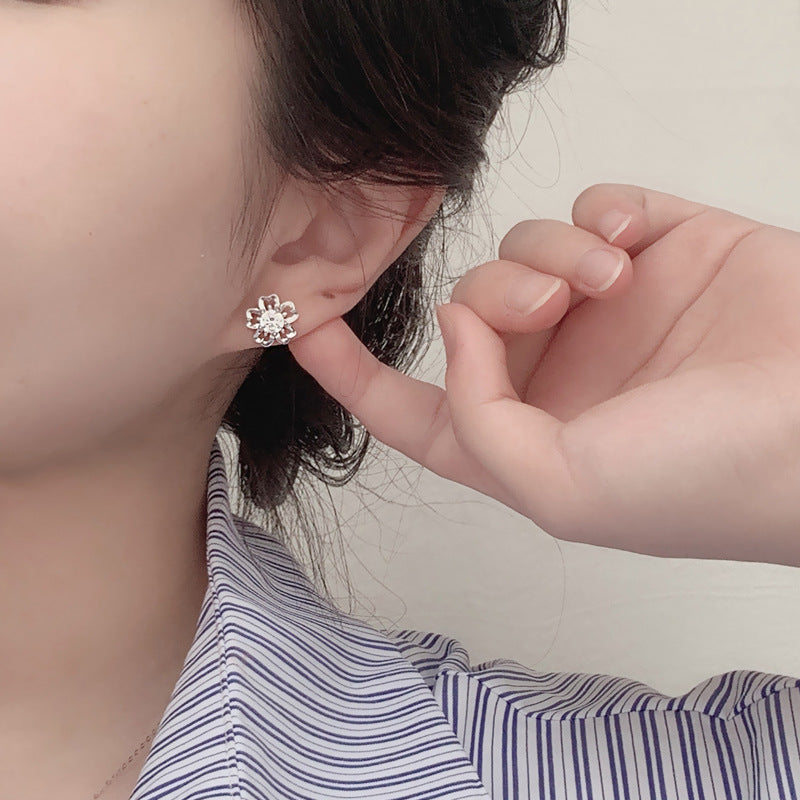 Sakura Stud Earrings for Women, Summer Literary Style, Moissanite Diamond Earrings, New Original 925 Silver Needle Fairy Flower Earrings