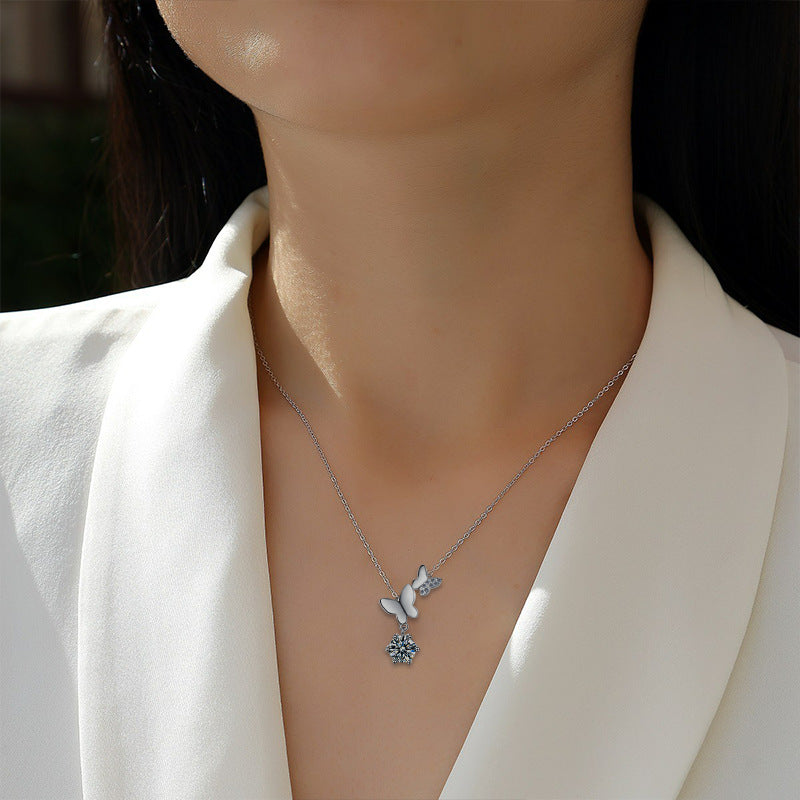 925 Silver Moissanite Butterfly Necklace, Colorfast, Women's Design, Autumn Winter High-end Collar Chain, Ins Unique Accessories