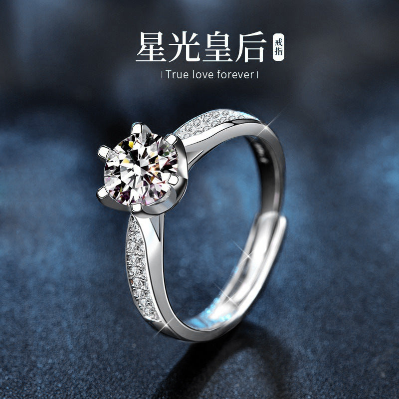 Moissanite Ring Women 925 Sterling Silver Zhou Family Six-Prong Women's Ring 1 Carat Open Versatile Jewelry Gemstone Jewelry