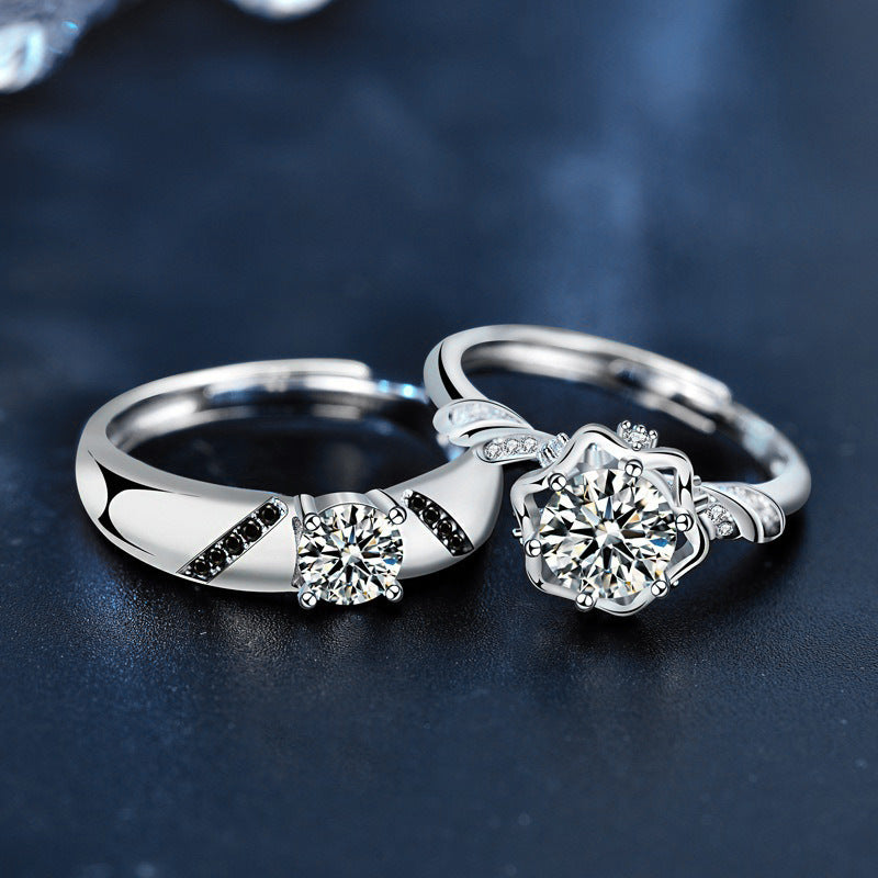 925 Sterling Silver Original Moissanite Couple Rings Ins Silver Jewelry Couple Rings Wedding Dress Suit Jewelry Open Finger Rings Accessories