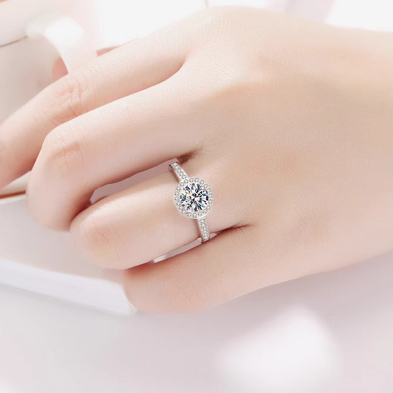 European and American Moissanite Open Ring 925 Sterling Silver Women's Classic 2 Carat Four-Claw Simulated Wedding Engagement Ring