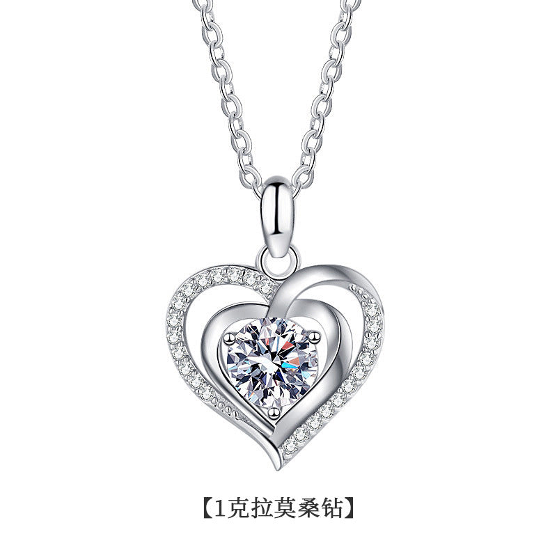 925 Silver Heart Necklace Silver Jewelry Moissanite Trendy Collarbone Pendant Birthday Gift for Girlfriend Accessories