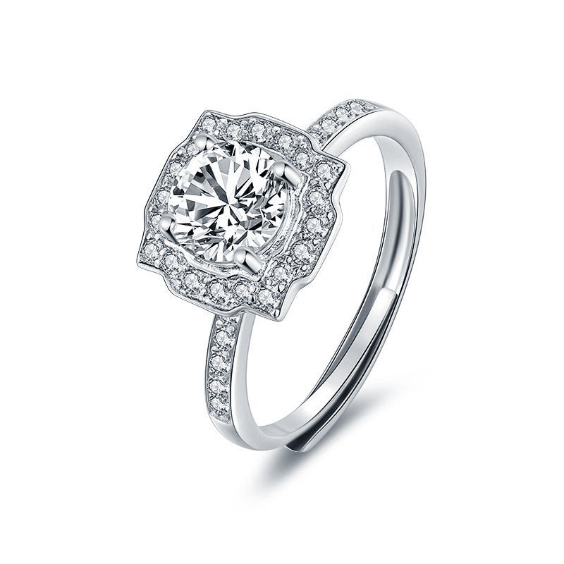 Cross-border S925 pure silver moissanite ring jewelry, women's exclusive high-end minimalist luxury style sugar cube jewelry ring gift