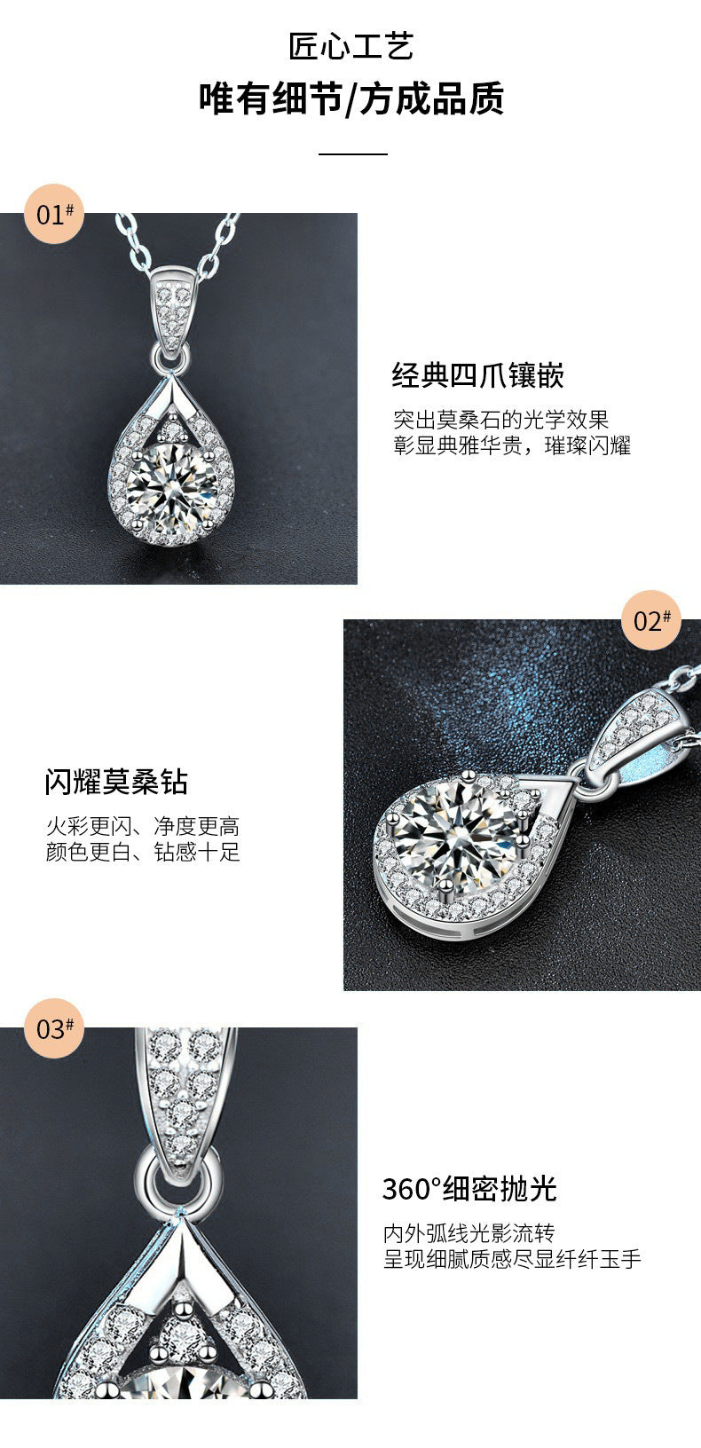 Moissanite 925 Sterling Silver Necklace Jewelry for Women, Versatile High-end Drip Pendant Mother's Day Gift Cross-border New Product
