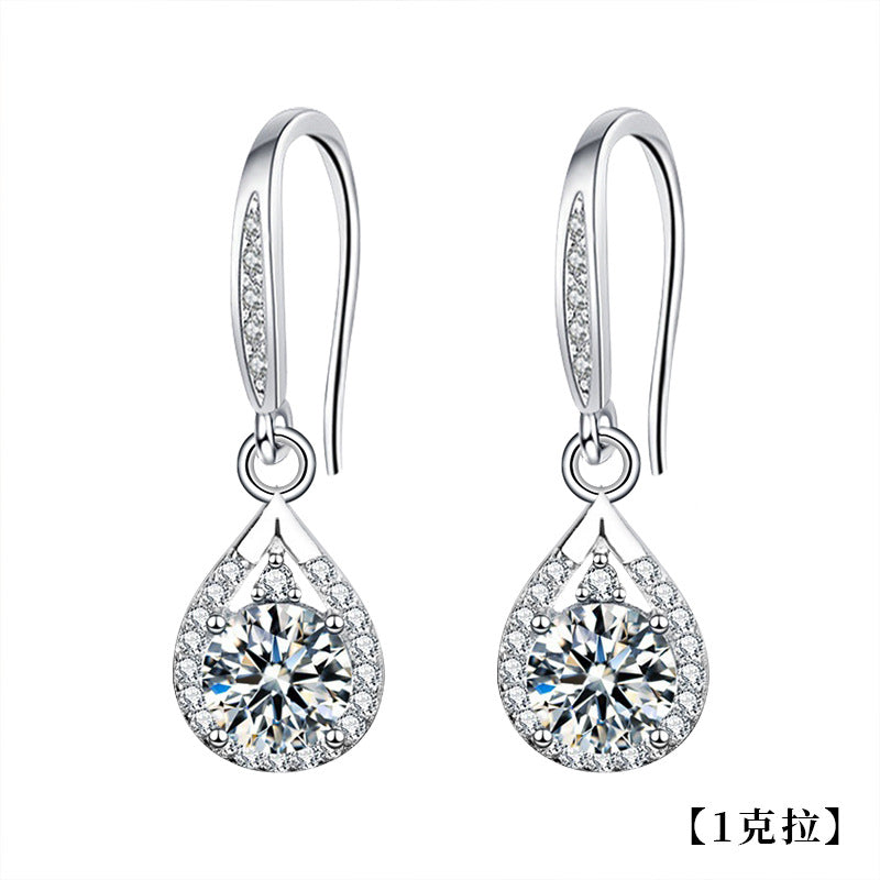 Teardrop Earrings 925 Sterling Silver High-End Women's Moissanite Stud Earrings European and American Exaggerated Earrings Cross-border Jewelry Ins