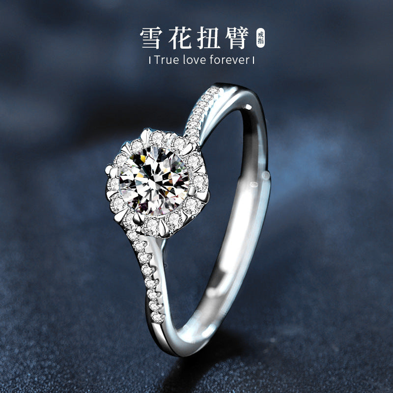 New Moissanite Snowflake Diamond Ring 925 Sterling Silver Jewelry Niche Ins Open Hand Jewelry Wedding Ring