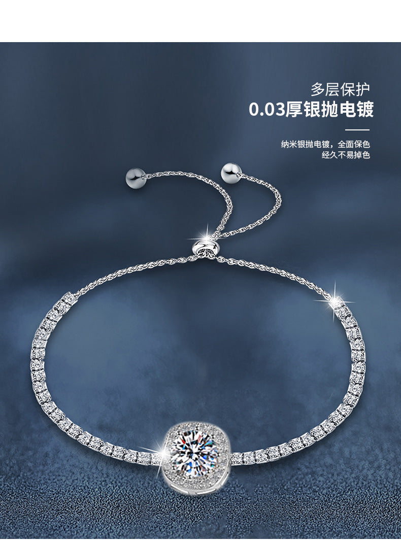 925 sterling silver bracelet for women light luxury niche starry sky square bag moissanite bracelet
