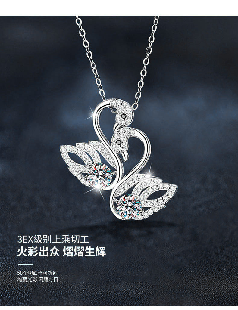 925 Silver Moissanite Double Swan Necklace, Women's Lightweight Luxury, Unique, Non-fading, Versatile Pendant, Collar Chain, DIY Accessories