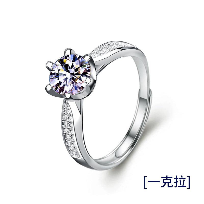 Moissanite Ring Women 925 Sterling Silver Zhou Family Six-Prong Women's Ring 1 Carat Open Versatile Jewelry Gemstone Jewelry