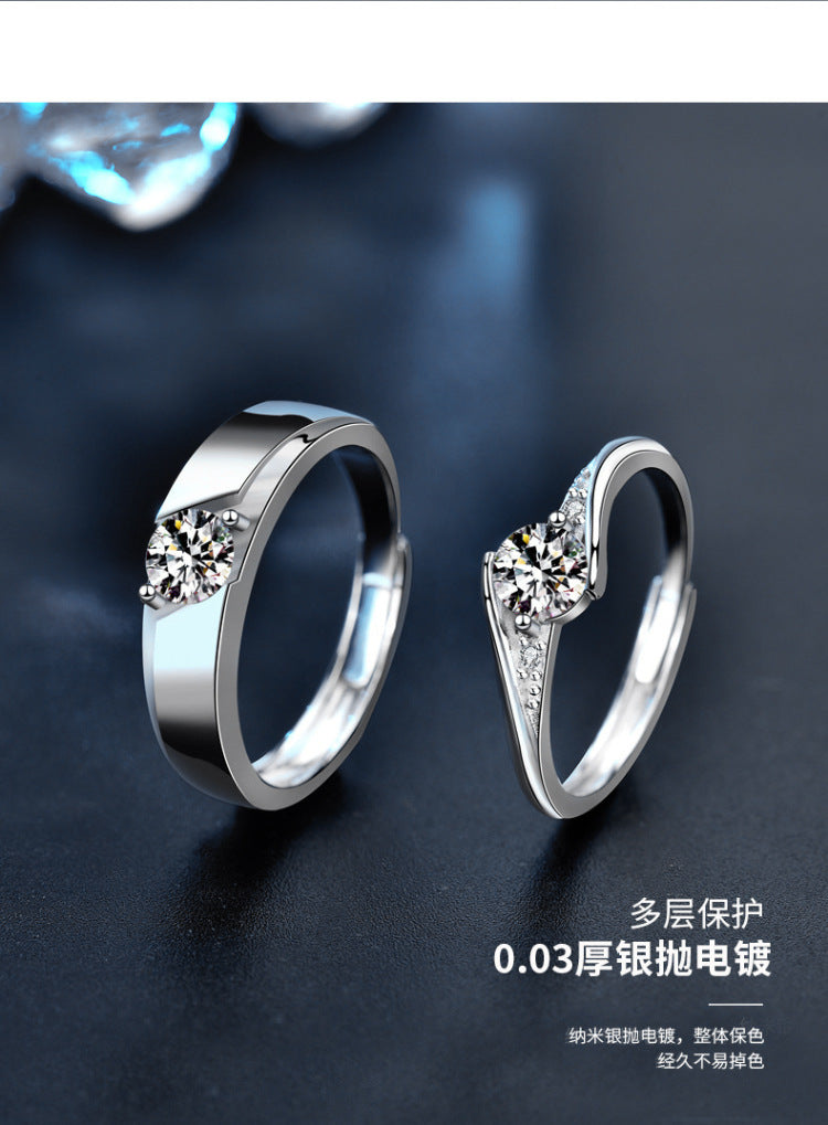 Moissanite couple's ring 925 pure silver cross-border accessory wedding ring simulated wedding ring for women D color niche