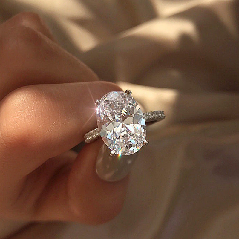 925 Silver Zirconia Dove Egg Ring Women's European and American Oval Shaped Engagement Ring Jewelry Cross-border Foreign Trade