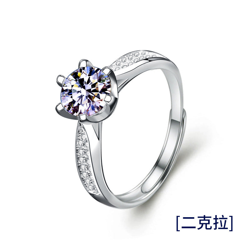 Moissanite Ring Women 925 Sterling Silver Zhou Family Six-Prong Women's Ring 1 Carat Open Versatile Jewelry Gemstone Jewelry