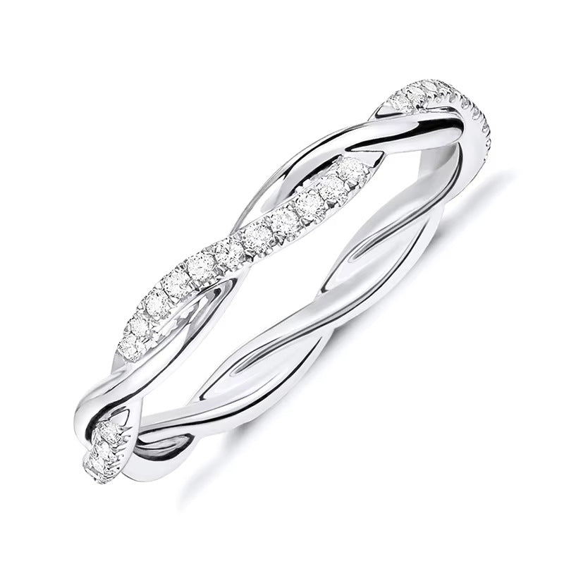 Hot-selling foreign trade 925 pure silver twisted rope ring with zirconia and rhodium plating, cross-border hit in Europe and America