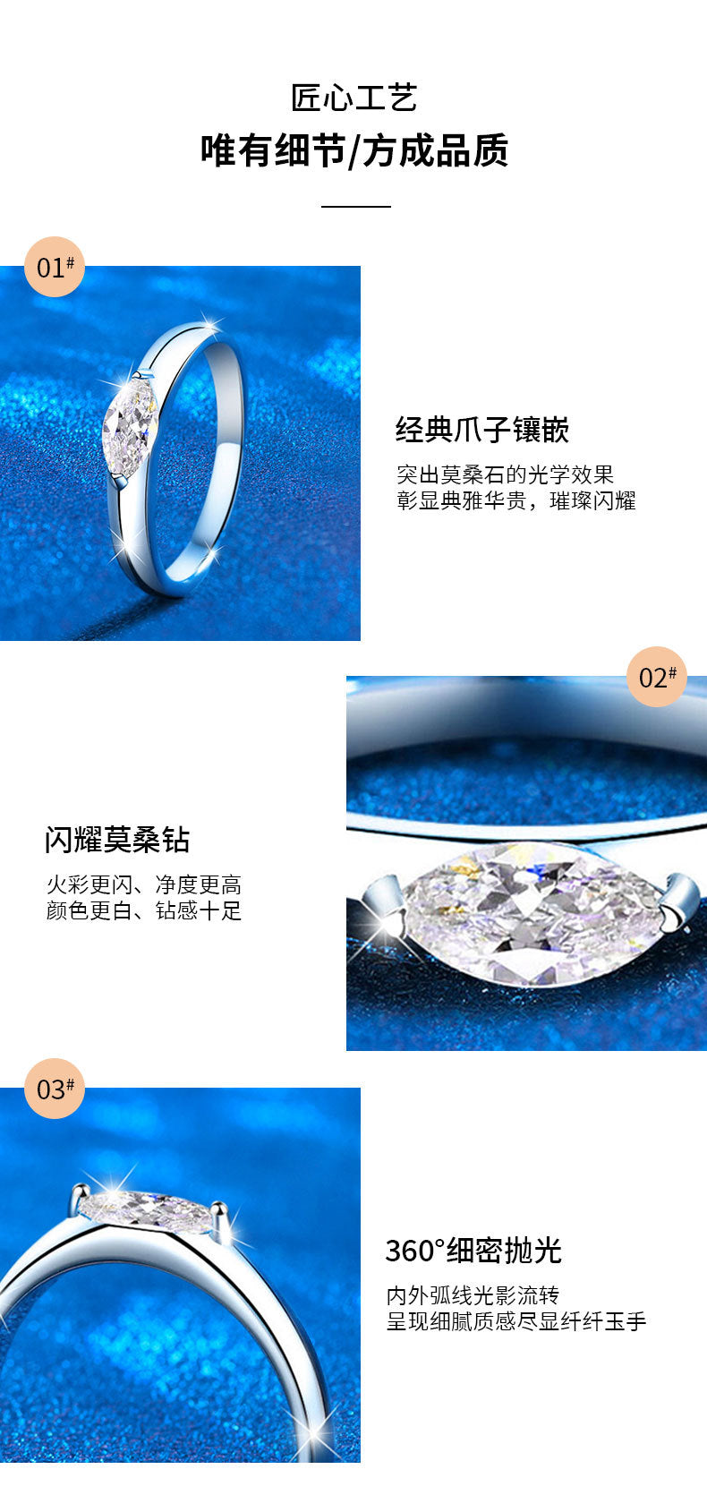 S925 Sterling Silver Ring Women's Light Luxury High-End Inlaid Marquise Moissanite Simulated Diamond Ring Silver Jewelry