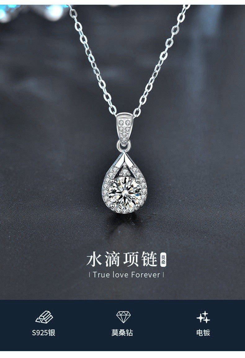 Moissanite 925 Sterling Silver Necklace Jewelry for Women, Versatile High-end Drip Pendant Mother's Day Gift Cross-border New Product